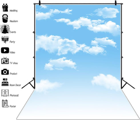 AOFOTO 3x5ft Blue Sky Backdrops White Clouds Photo Shoot Background Photography Studio Props Digital Video Drop Baby Infant Kid Newborn Toddler Ar...