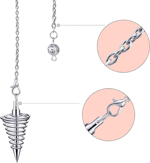 3 Pieces Copper Metal Dowsing Pendulum Divination Dower Reiki Healing Pendulum Chain,Silver Spiral Coil Point Meditation Yoga Balancing Pendant...