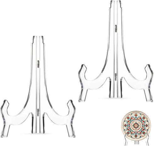 2Pcs Plate Stands for Display, 9.8 Inch Clear Acrylic Easel Display Plate Stand , Acrylic Material Elegant Frame & Plate display Stand for Wedding...