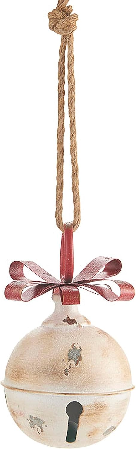 RAZ Imports - White Glitter Jingle Bell with Red Bow Ornament - 7.75 Inch...