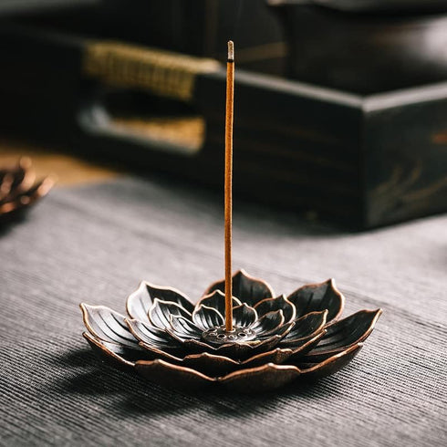 Incense Burner, Incense Holder for Sticks, Brass Lotus Incense Stick Holder and Detachable Ash Catcher...