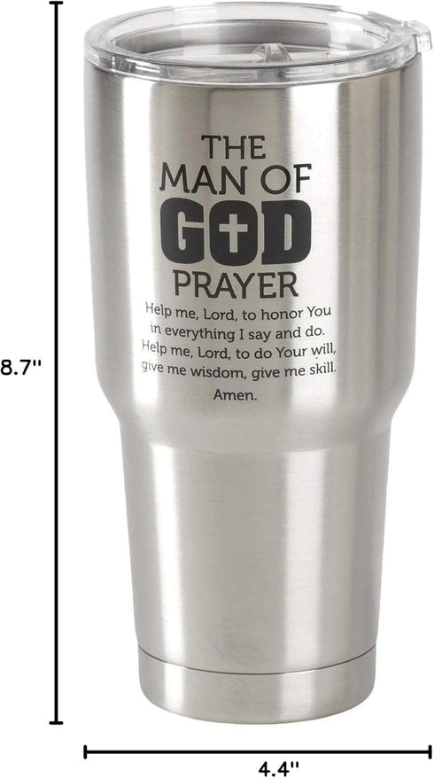 Man of God Prayer Brushed Silver 30 ounce Stainless Steel Metal Travel Tumbler...