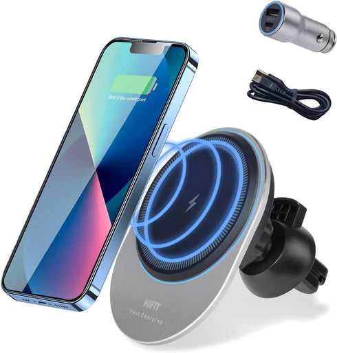 Magnetic Wireless Car Charger, 15W Fast Charging for MagSafe Car Charger Mount, Compatible with iPhone 14/13/12 Series and MagSafe/Magnetic Cases,...