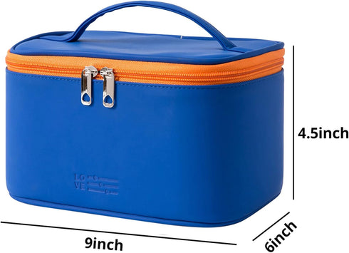 Makeup Bag Portable Travel Cosmetic Bag for Women, Beauty Zipper Makeup Organizer PU Leather Washable Waterproof (Blue)...