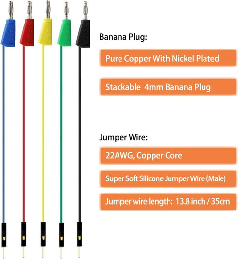 10 PCS Stackable Banana Plug to Jumper Wire | Binding Post to Solderless Breadboard Jumper Wire | 22 AWG Copper Core Soft Silicone Flexible Wire T...
