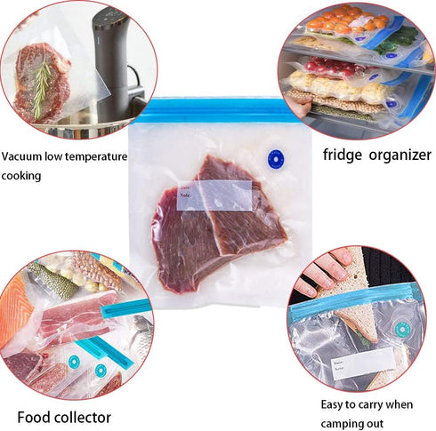 Sous Vide Bags 15pack Large Size 10.2x13.4in/ 26x34cm Food Storage Bags, Reusable Vacuum Zipper for Sous Vide Cooking, 4 Sealing Clips for Food St...