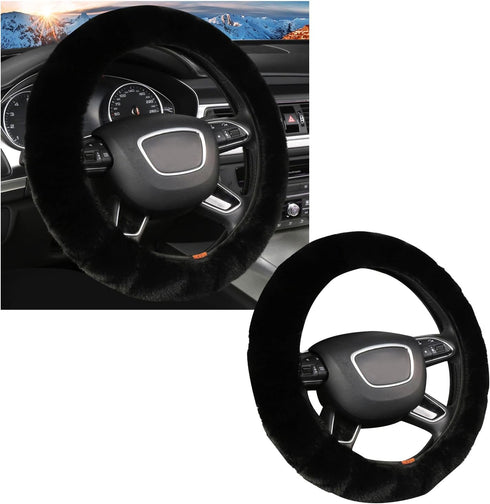 Elastic Fuzzy Steering Wheel Cover, 15'' Soft Steering Wheel Protector for Warm Winter, Anti-Slip Fluffy Car Wheel Covers, Universal Car Interior ...