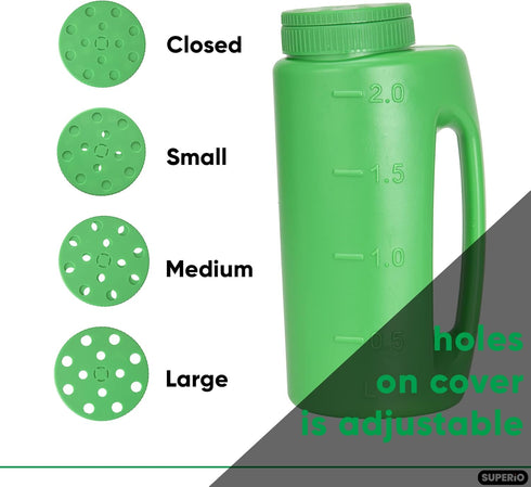Superio Lawn Seed Spreader, Handheld Shaker for Lawn Seeds, Ice Melt Salt, Calcium, Deicer, Weed and Feed Spreader, 2 Liter, Adjustable Hole Size,...