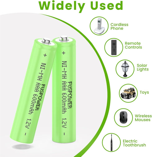 Nimh Rechargeable AAA Batteries, Ni-MH AAA 600mah 1.2V Rechargeable Batteries for Solar Lights, Outdoor Garden Lights, Remotes, Household Devices ...
