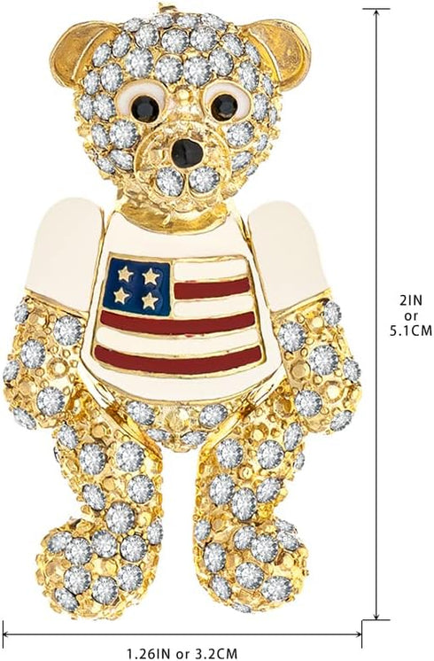 MADISON TYLER American Flag Gold Brooch for Women Girl | 4th of July Classial Bear Crystal Brooches Pin | Patriotic Independence Day Jewelry...