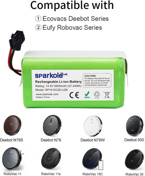 14.4V 2600mAh Replacement Battery for Ecovacs Deebot N79S, N79, DN622, DN622.11 and Eufy Robovac 11, 11S, 11S Max, 30, 30C, G30, G10 Hybrid...