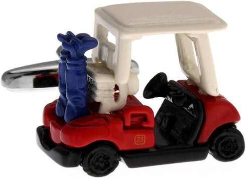 Golf Cart Golfer Golfing Pair of Cufflinks in a Presentation Gift Box & Polishing Cloth...