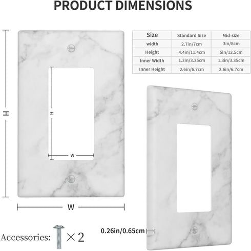 White Gray Marble Light Switch Plate Cover Single Rocker 1 Gang Wall Plates Decorative Lightswitch Electrical Outlet Faceplate for Bathroom Kitche...
