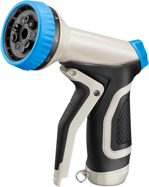 Garden Hose Nozzle - Heavy Duty Metal Water Hose Nozzle, High Pressure Water Nozzle with 8 Adjustable Spray Patterns for Watering Plants, Lawn, Wa...