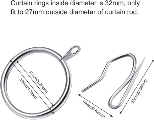 Hotop 30 Pcs Metal Drapery Curtain Rings 0.98/1.26/1.65 inch Interior Diameter and 30 Pcs Hanging Curtain Drapery Pin Hooks for Window Door Shower...