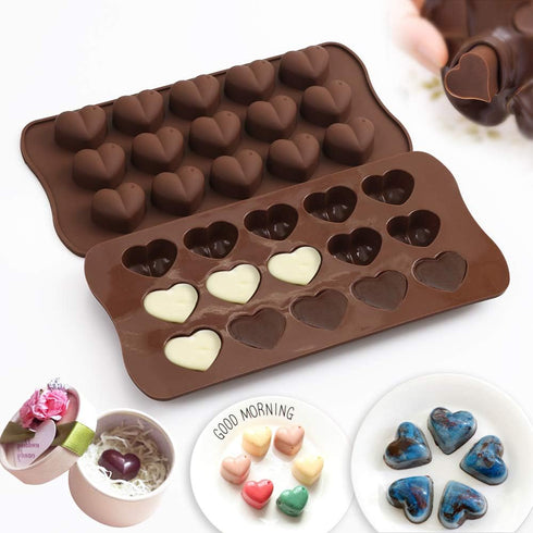 homEdge 15-Cavity Dimpled Heart Shape Chocolate Mold, Silicone Dimpled Valentine Heart Chocolate Gummy and Candy Mold...