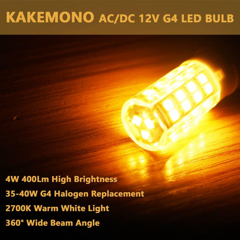 KAKEMONO G4 LED Bulb 4W 2700K Warm White bi-pin T3 JC Type 12VAC/DC 40W Halogen Equivalent Non-dimmable for Outdoor Landscape Deck Stair Step Path...
