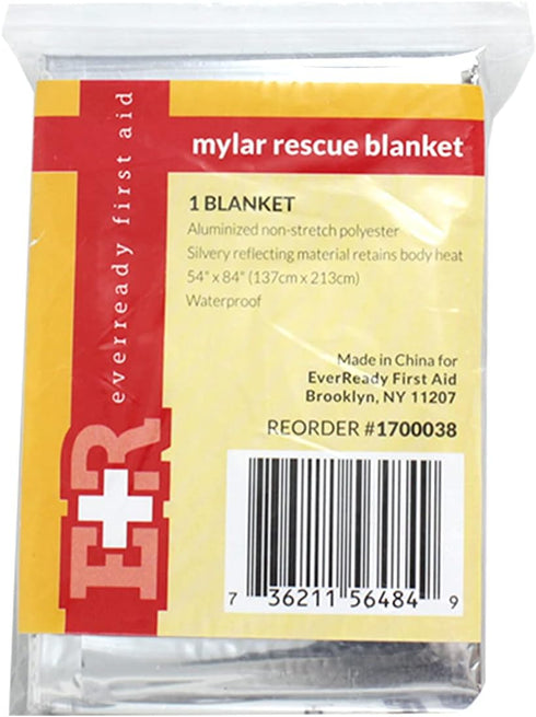 Ever Ready First Aid Mylar Rescue Blanket, Large Silver Thermal Sheet for Emergency and Survival, 54” x 84” – 5 Count...