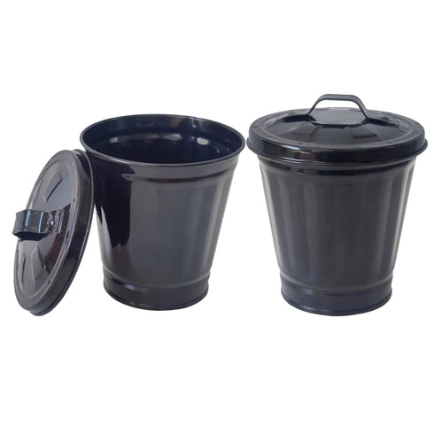 AITING Mini Trash can & Iron Garbage can Pencil Cup Holder 2pcs (Black)...