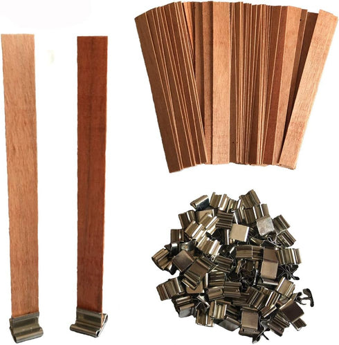 Simoda 100 PCS Wood Candle Wicks with Iron Stand Candle Cores Natural Environmental-Friendly Wick for Candle Making and Candle DIY Craft,5 inch...