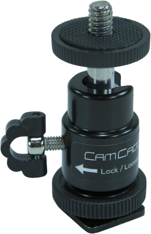 Cam Caddie® 360° Metal / Steel Mini Ball Head with Lock and Hot Shoe Adapter - Most Versatile Ball Head available with All 3 Mounting Options: Fla...