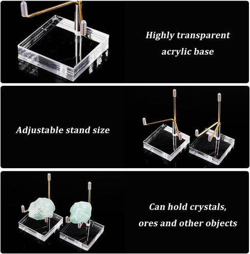 FINGERINSPIRE 2 Sets Adjustable Metal Arm Display Stand 2x2x3.5Inch Square Clear Acrylic Display Stand with Metal Arm Small Display Easel Holder f...