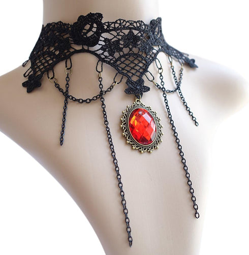 ETERNITY J. Elegant Vintage Princess Black Lace Gothic Statement Necklace Bracelet Victorian Lolita Choker Pendant Vampire Chain...