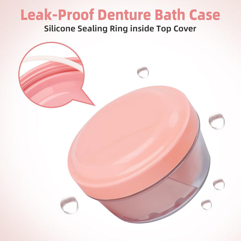 LEAFTOL Denture Bath Case Retainer Case Orthodontic Denture Cup with Strainer, Leak Proof Denture Cleaner Cup easy to clean and dry up, Portable R...