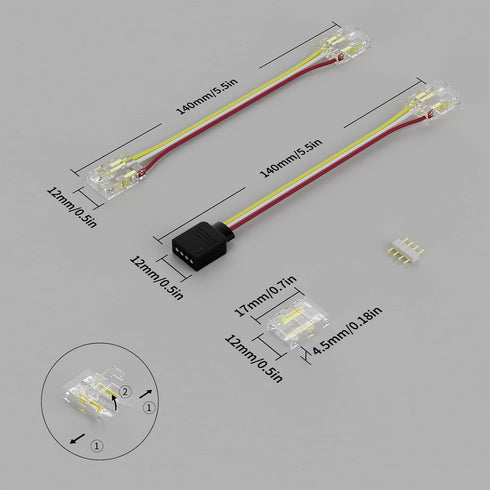 PAUTIX 10mm Connectors for CCT COB LED Strip Light 3 Pin Solderless Terminal Extension Connection Kit,4pcs Dual End Extension Connectors,2pcs Stri...