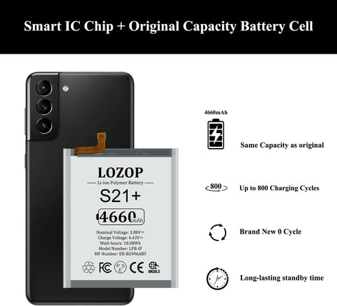 S21+ 5G Plus Battery Replacement Kit for Samsung Galaxy S21+ 5G SM-G996U/U1/N/B/W and Other All G996 Models with Repair Tools Kit and User Manual...