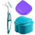 Denture Bath Case Cup with Denture Cleaner Brush & Retainer Holder Box, Complete Clean Care for Dentures, Clear Braces, Mouth Guard, Night Guard &...