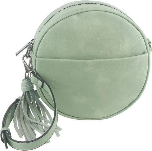 Le Miel Mini Round Tassel Charm Vegan Leather Crossbody Shoulder Sling Bag for Women...