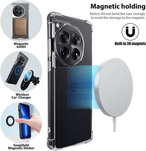 for OnePlus 12 Case Clear Compatible with MagSafe - Built in Strong Magnetic Airbag Military Grade Protection Anti-Yellowing Phone Cover for One P...