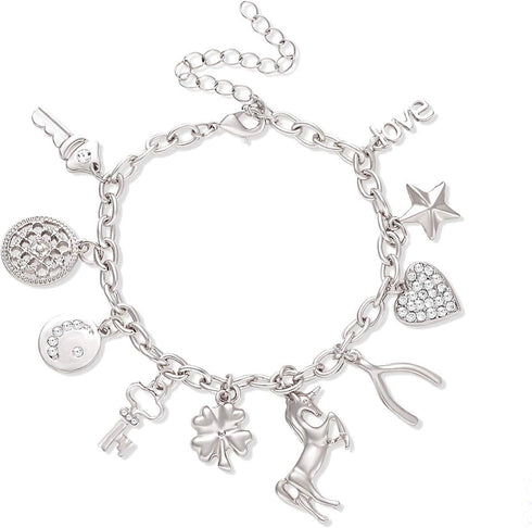 CEALXHENY Women’s Link Charm Bracelet Unicorn Butterfly Star Heart Pendant Charms Bracelet Bangles for Girls...