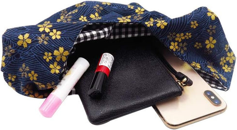 BAR Stylish Cotton Japanese Pattern Wrist Bag Sleeve Knot Pouch Portable Canvas Tote Purse for Female, Women (Blue Flower)...