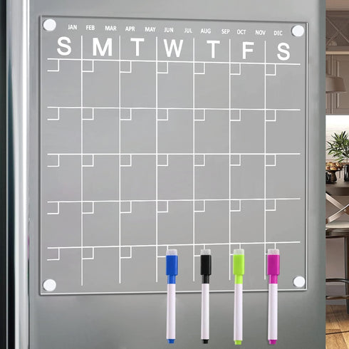 Acrylic Calendar for Fridge 12"x 12" Magnetic Calendar for Refrigerator Dry Erase Board Calendar White Board for Fridge with 4 Markers......