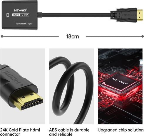 MT-VIKI HDMI to VGA Adapter, Gold-Plated HDMI Converter Male to Female, Compatible for Computer, Desktop, Laptop, Monitor, Projector, HDTV, Chrome...