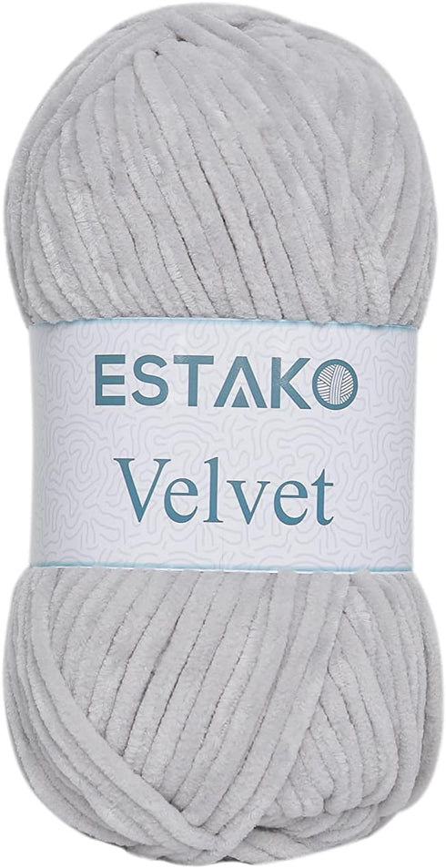 Estako Velvet Chenille Blanket amigurumi Yarn for Crocheting and Knitting Super Bulky 100 gr (132 yds) (1120 - Light Grey)...