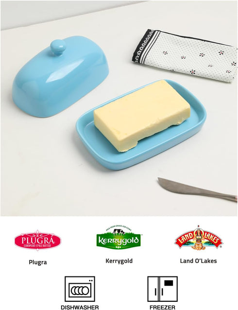 Sweejar Ceramic Butter Dish with Lid for Countertop,Porcelain Butter Keeper with Knob Handle,Butter Container for East/West Coast Butter, 7.1*3.7 ...