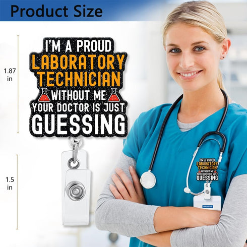 I'm a Proud Lab Tech Black Glitter Cute Badge Retractable with Alligator Clip, Funny Lab Tools ID Card Badge Holder Gifts for Scientist Doctor Nur...