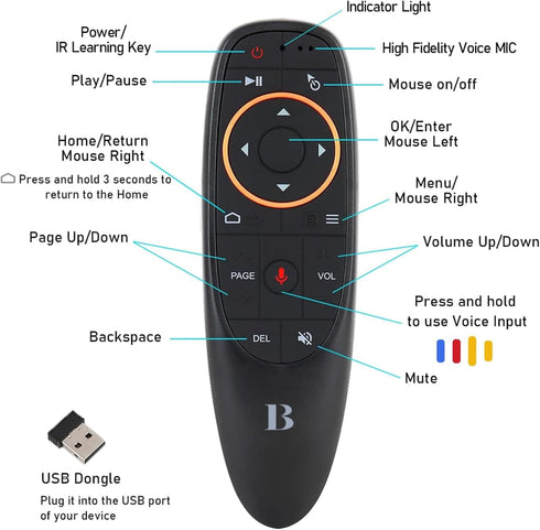 BL Air Mouse Remote Control, Voice Remote 2.4G RF Wireless Remote Control with 6-Axis Gyroscope IR Learning, USB Air Mouse Remote for PC Smart TV ...
