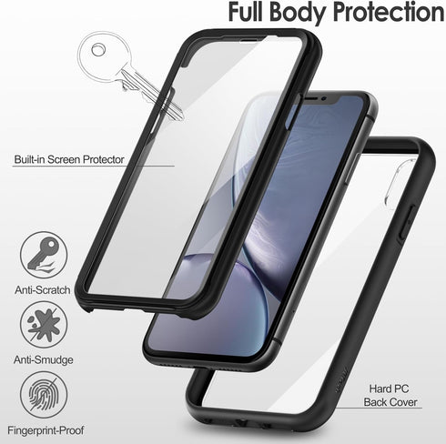 JETech Case for iPhone XR 6.1-Inch with Built-in Anti-Scratch Screen Protector, 360 Degree Full Body Rugged Phone Cover Clear-Back (Black)...