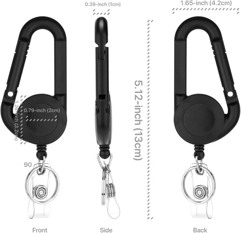 Badge Clips Retractable, Badge Holder Clip, Retractable Badge Holders, Heavy Duty Badge Reel, Retractable Keychain with Carabiner and Key Ring (Bl...