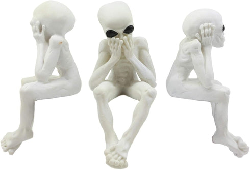 Ebros Glow in The Dark See Hear Speak No Evil Alien Shelf Sitters Set of 3 Extra Terrestrial Creatures Alien Figurines...