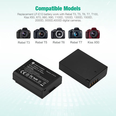 FirstPower Replacement LP-E10 Batteries Compatible with Canon EOS Rebel T3, T5, T6, T7, T100, Kiss X50, Kiss X70, 1100D, 1200D, 1300D, 2000D Camer...