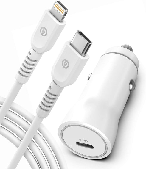 Galvanox Ultra-Fast iPhone Car Charger with Lightning to USB Type-C Cable (MFi Apple Certified) Rapid Charging Power Adapter (for iPhone 14/13/12/...