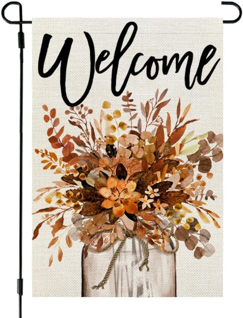CROWNED BEAUTY Fall Garden Flag Floral Mason Jar 12x18 Inch Double Sided for Outside Small Welcome Burlap Autumn Seasonal Yard Decoration...