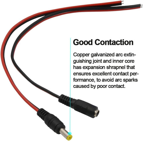 (Real 18AWG 43x2pcs Wires) 20pcs Female DC Power Pigtail Cable, 12V 5A DC Connectors for CCTV Security Camera and Lighting Power Adapter by MILAPE...