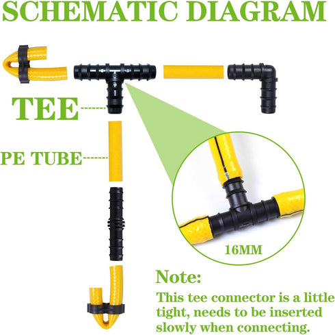 25PCS Drip Irrigation Barbed Tee Fitting Kits for 1/2 Inch Tubing 16MM OD .600" ID Barbed Tee Connectors Drip Line Connector Drip Hose Connector D...