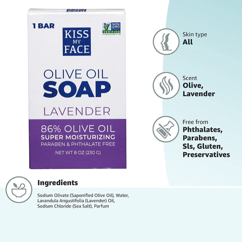 Kiss My Face Olive Oil & Lavender Bar Soap 8 oz...